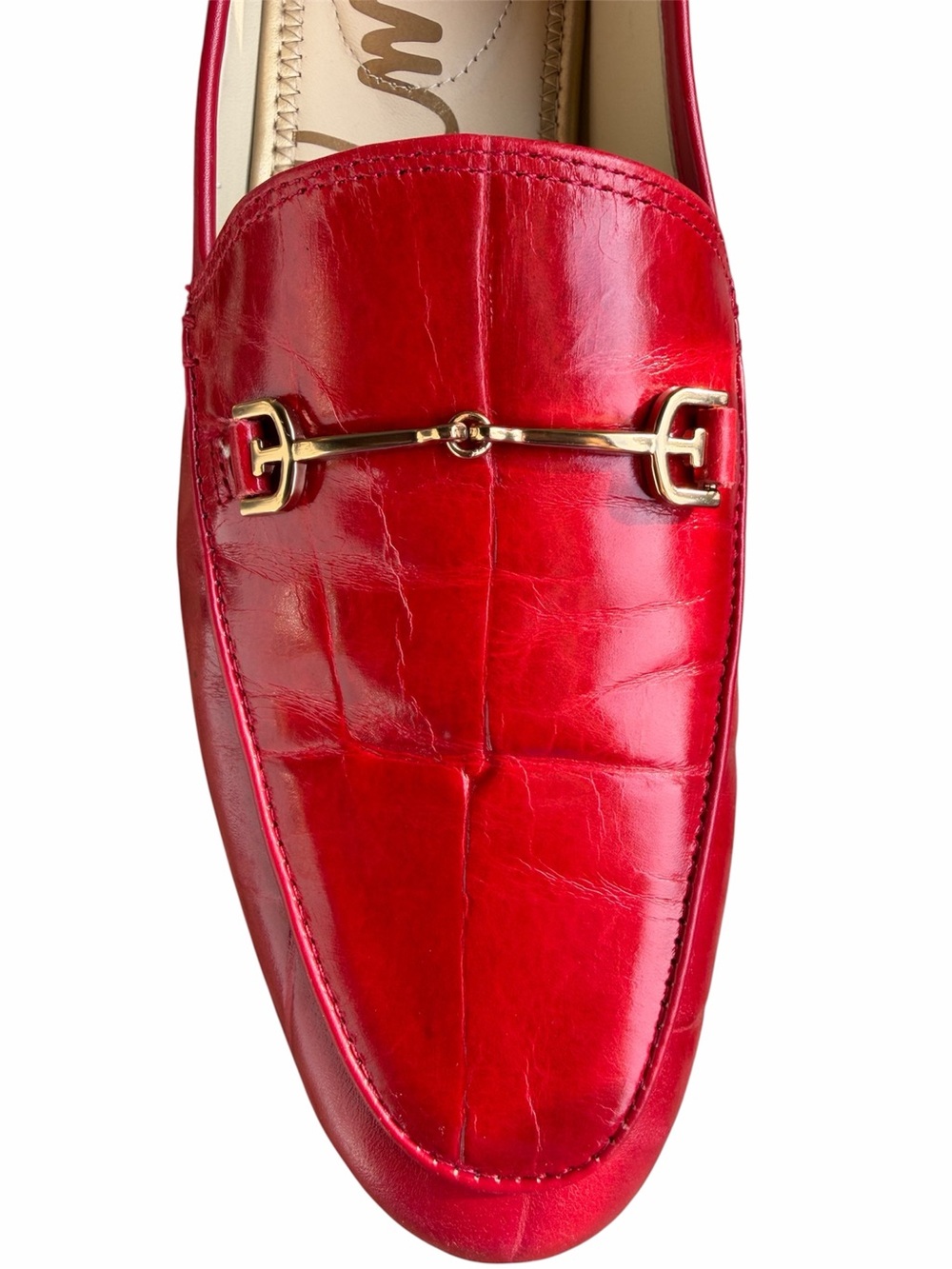 Sam Edelman Loraine Red Croc Embossed Leather Bit Loafers WomenS US 8.5 LIKE NEW - Picture 4 of 7